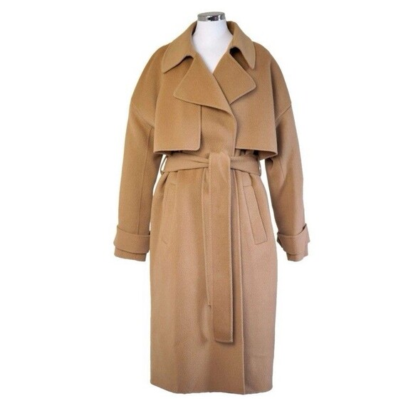 DIANE VON FURSTENBERG Belted Trench Coat Camel Wool Women’s Size M $998 - Picture 1 of 12